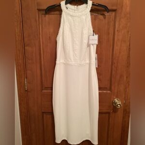 NWT "Premier Amour" Woman's White Dress with Tiny Pom-Pom Trim Size 6